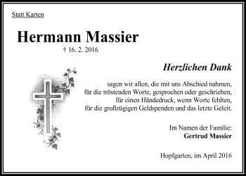 Traueranzeige von Hermann Massier von Alsfelder Allgemeine