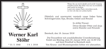 Traueranzeige von Werner Karl Stöhr von Wetterauer Zeitung, Wetterauer Zeitung