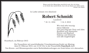 Traueranzeige von Robert Schmidt von Wetterauer Zeitung, Wetterauer Zeitung