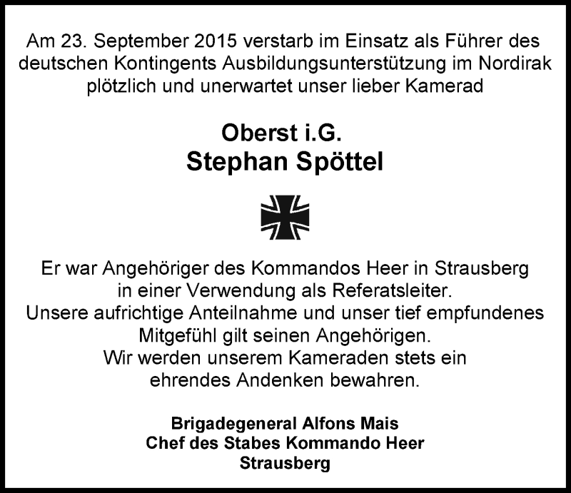  Traueranzeige für Stephan Spöttel vom 02.10.2015 aus Wetterauer Zeitung, Wetterauer Zeitung