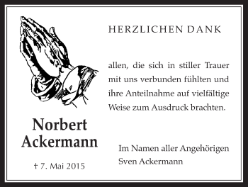 Traueranzeige von Norbert Ackermann von Wetterauer Zeitung, Wetterauer Zeitung
