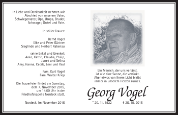 Traueranzeige von Georg Vogel von Gießener Allgemeine, Alsfelder Allgemeine
