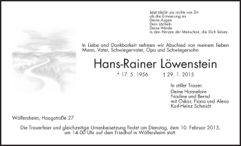 Traueranzeige von Hans-Rainer Löwenstein von Wetterauer Zeitung, Wetterauer Zeitung