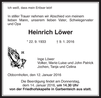 Traueranzeige von Heinrich Löwer von Gießener Allgemeine, Alsfelder Allgemeine