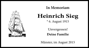 Traueranzeige von Heinrich Sieg von Licher Wochenblatt, Licher Wochenblatt, Licher Wochenblatt