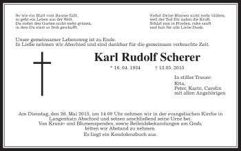 Traueranzeige von Karl Rudolf Scherer von Wetterauer Zeitung, Wetterauer Zeitung