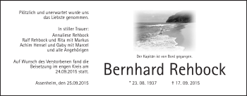 Traueranzeige von Bernhard Rehbock von Wetterauer Zeitung, Wetterauer Zeitung