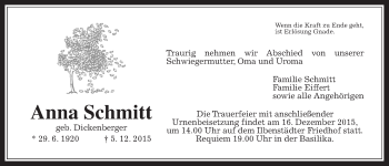 Traueranzeige von Anna Schmitt von Wetterauer Zeitung, Wetterauer Zeitung