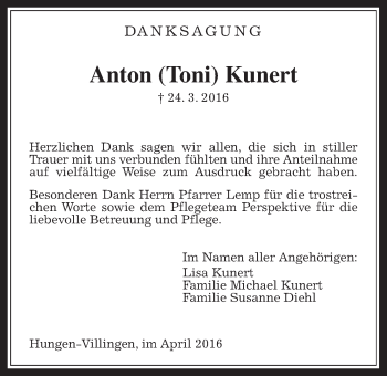 Traueranzeige von Anton Kunert von Gießener Allgemeine, Alsfelder Allgemeine