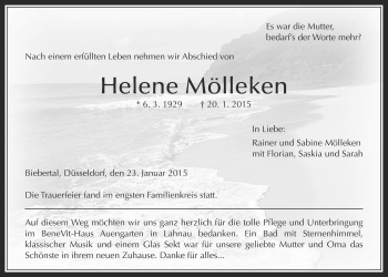 Traueranzeige von Helene Mölleken von Giessener Allgemeine, Alsfelder Allgemeine