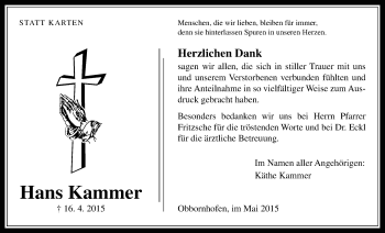 Traueranzeige von Hans Kammer von Gießener Allgemeine, Alsfelder Allgemeine