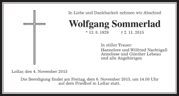 Traueranzeige von Wolfgang Sommerlad von Gießener Allgemeine, Alsfelder Allgemeine