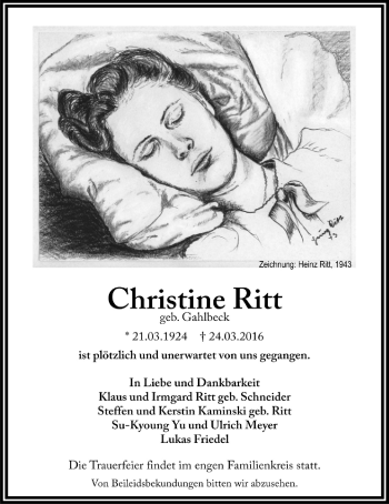 Traueranzeige von Christine Ritt von Wetterauer Zeitung, Wetterauer Zeitung