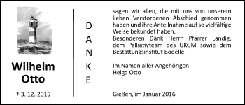 Traueranzeige von Wilhelm Otto von Gießener Allgemeine, Alsfelder Allgemeine