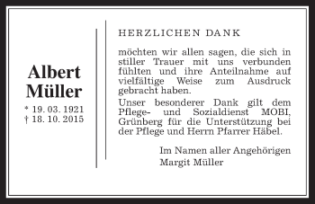 Traueranzeige von Albert Müller von Gießener Allgemeine, Alsfelder Allgemeine