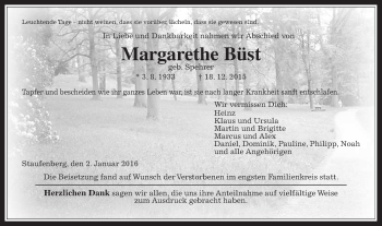 Traueranzeige von Margarethe Büst von Gießener Allgemeine, Alsfelder Allgemeine