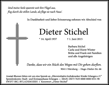 Traueranzeige von Dieter Stichel von Wetterauer Zeitung, Wetterauer Zeitung