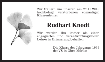Traueranzeige von Rudhart Knodt von Wetterauer Zeitung, Wetterauer Zeitung