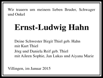 Traueranzeige von Ernst-Ludwig Hahn von Licher Wochenblatt, Licher Wochenblatt, Licher Wochenblatt