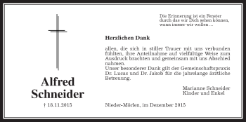Traueranzeige von Alfred Schneider von Wetterauer Zeitung, Wetterauer Zeitung