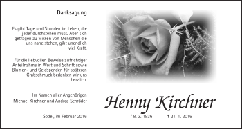 Traueranzeige von Henny Kirchner von Wetterauer Zeitung, Wetterauer Zeitung