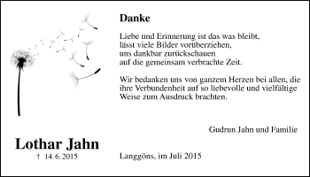 Traueranzeige von Lothar Jahn von Gießener Allgemeine, Alsfelder Allgemeine