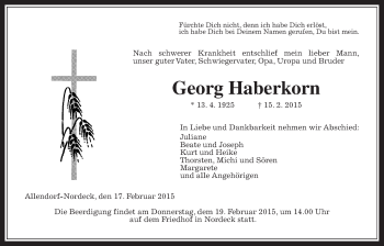 Traueranzeige von Georg Haberkorn von Gießener Allgemeine, Alsfelder Allgemeine
