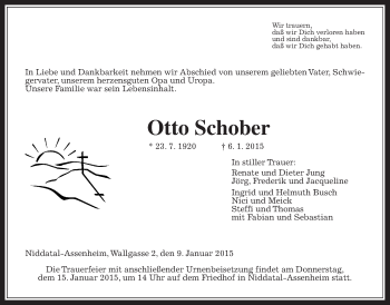 Traueranzeige von Otto Schober von Wetterauer Zeitung, Wetterauer Zeitung