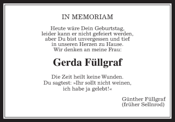 Traueranzeige von Gerda Füllgraf von Alsfelder Allgemeine