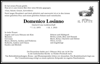 Traueranzeige von Domenico Losinno von Wetterauer Zeitung, Wetterauer Zeitung