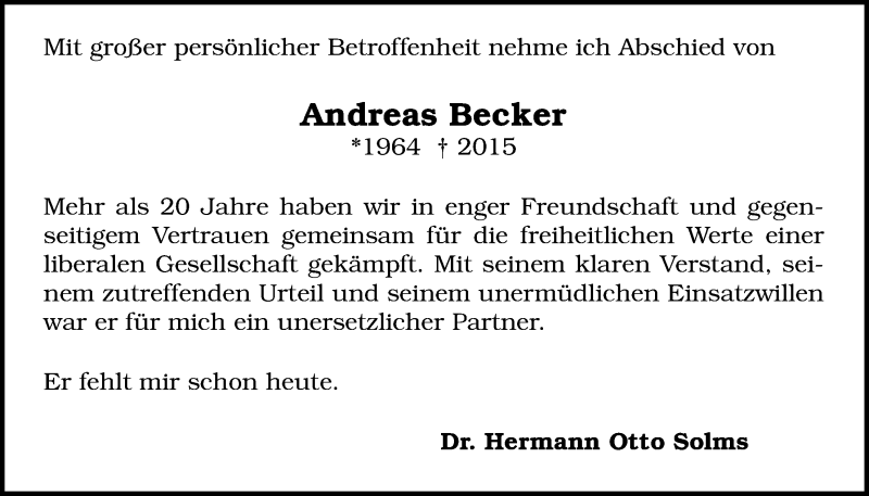  Traueranzeige für Andreas Becker vom 19.11.2015 aus Licher Wochenblatt, Licher Wochenblatt, Licher Wochenblatt