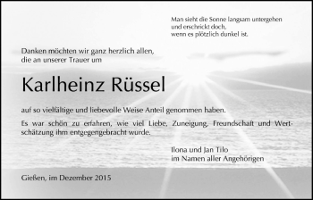 Traueranzeige von Karlheinz Rüssel von Gießener Allgemeine, Alsfelder Allgemeine