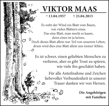 Traueranzeige von Viktor Maas von Licher Wochenblatt, Licher Wochenblatt, Licher Wochenblatt
