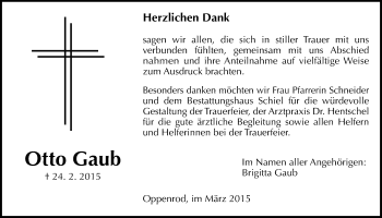 Traueranzeige von Otto Gaub von Gießener Allgemeine, Alsfelder Allgemeine