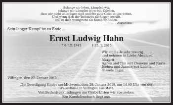 Traueranzeige von Ernst Ludwig Hahn von Giessener Allgemeine, Alsfelder Allgemeine