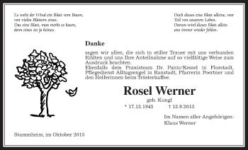 Traueranzeige von Rosel Werner von Wetterauer Zeitung, Wetterauer Zeitung