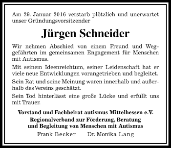 Traueranzeige von Jürgen Schneider von Gießener Allgemeine, Alsfelder Allgemeine