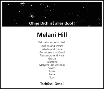 Traueranzeige von Melani Hill von Gießener Allgemeine, Alsfelder Allgemeine
