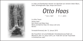 Traueranzeige von Otto Haas von Giessener Allgemeine, Alsfelder Allgemeine