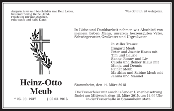 Traueranzeige von Heinz-Otto Meub von Wetterauer Zeitung, Wetterauer Zeitung