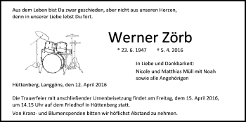 Traueranzeige von Werner Zörb von Gießener Allgemeine, Alsfelder Allgemeine