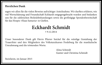 Traueranzeige von Eckhardt Schmidt von Licher Wochenblatt, Licher Wochenblatt, Licher Wochenblatt