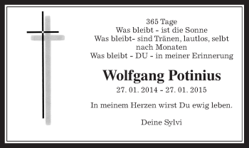 Traueranzeige von Wolfgang Potinius von Wetterauer Zeitung, Wetterauer Zeitung