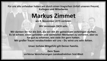 Traueranzeige von Markus Zimmet von Gießener Allgemeine, Alsfelder Allgemeine
