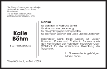 Traueranzeige von Kalle Böhm von Wetterauer Zeitung, Wetterauer Zeitung