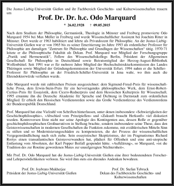 Traueranzeige von Odo Marquard von Gießener Allgemeine, Alsfelder Allgemeine