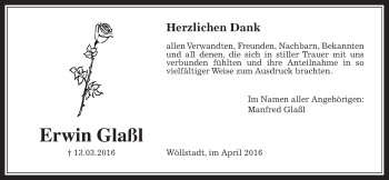 Traueranzeige von Erwin Glaßl von Wetterauer Zeitung, Wetterauer Zeitung