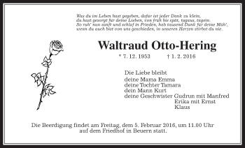 Traueranzeige von Waltraud Otto-Hering von Gießener Allgemeine, Alsfelder Allgemeine
