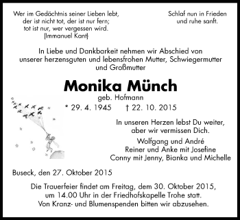 Traueranzeige von Monika Münch von Gießener Allgemeine, Alsfelder Allgemeine
