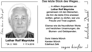 Traueranzeige von Lothar Rolf Maynicke von Gießener Allgemeine, Alsfelder Allgemeine